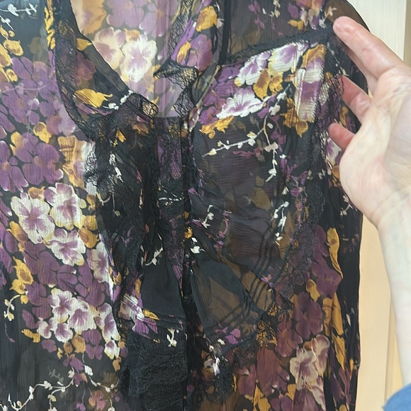 ELIE TAHARI Ruffled, Lace Sheer Blouse, Size SM - Picture 2 of 9